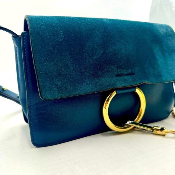 Auth Chloe Majolica Blue Leather Suede Small Faye Crossbody Bag Preloved Purse - Picture 9 of 16